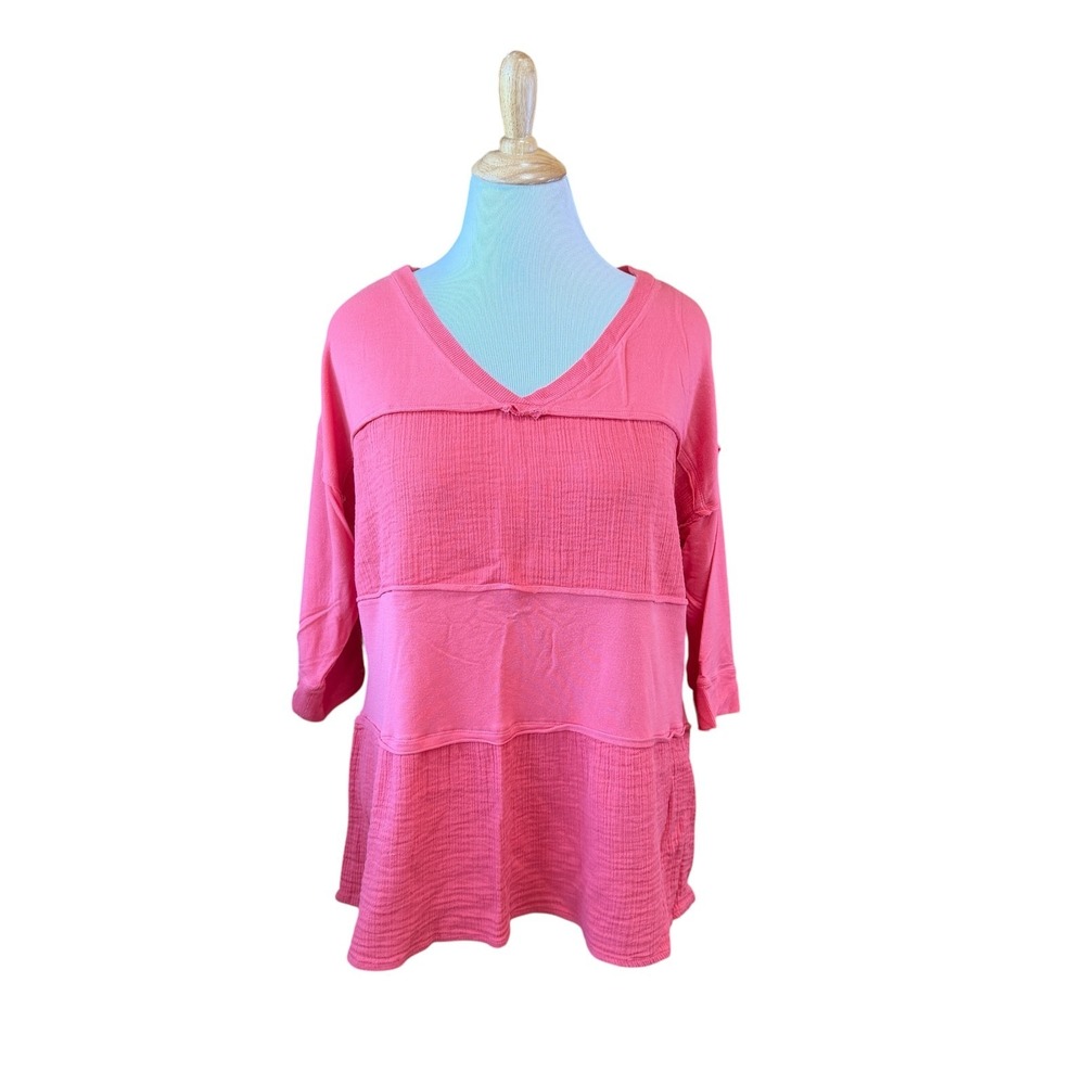 Soft Surroundings Salmon Pink Tiered Raw Cut Tunic Lagenlook 1X